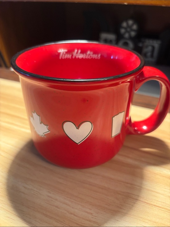 Tim Hortons Other - Tim Hortons Red Ceramic Mug with Maple Heart Icons
